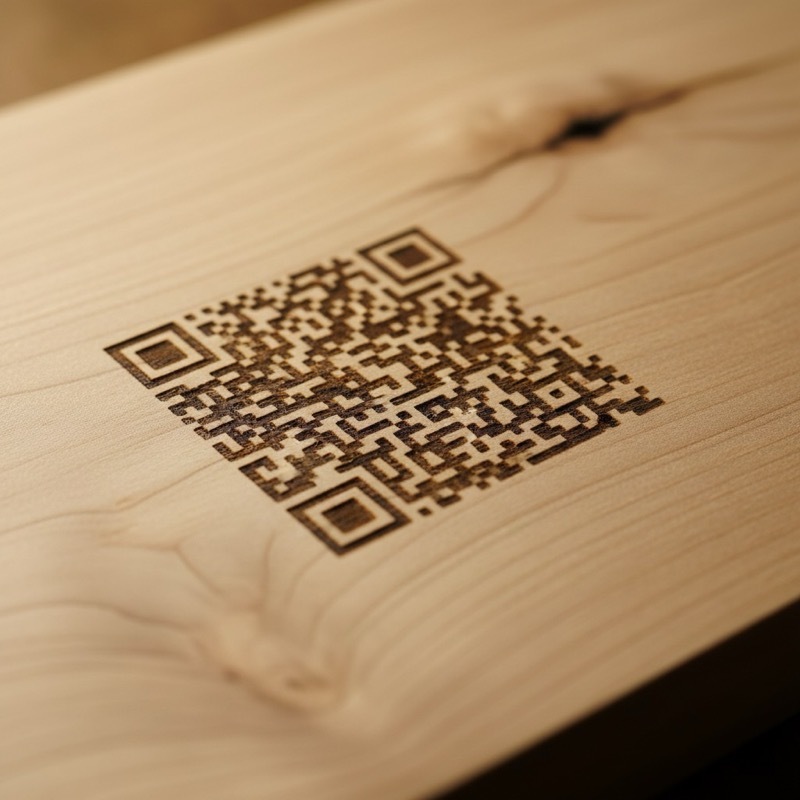 QR code engraved on wood surface - Digital Product Passport