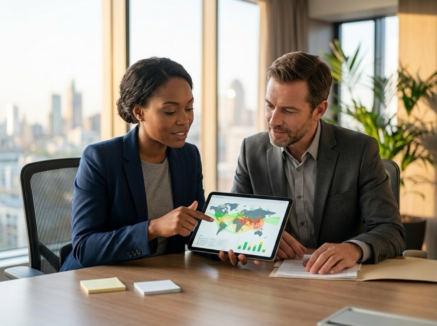 Compliance managers reviewing risk assessment on platform